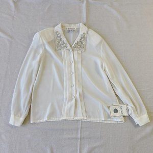 90's Neutral Embroidered Oversized Button Up Top